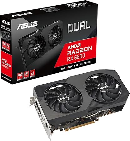 ASUS Dual AMD Radeon™ RX 6600 8GB GDDR6 Gaming Graphics Card (AMD RDNA™ 2, PCIe 4.0, 8GB GDDR6 Memory, HDMI 2.1, DisplayPort 1.4a, Axial-tech Fan Design, 0dB Technology)